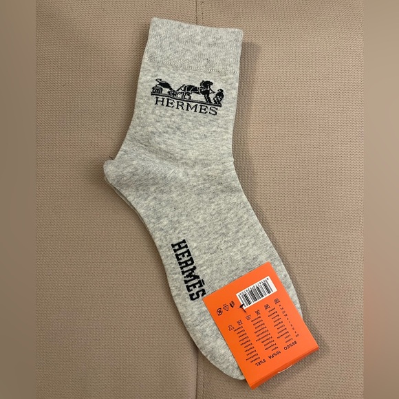 Designer Socks Print Light Grey Socks with Dark Blue Design - Picture 3 of 3